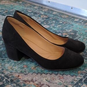 Black Suede Block Heel Pumps - Women